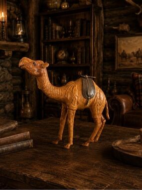 Moroccan Hand-Stitched Leather Camel Figurine Home Art Sculpturet